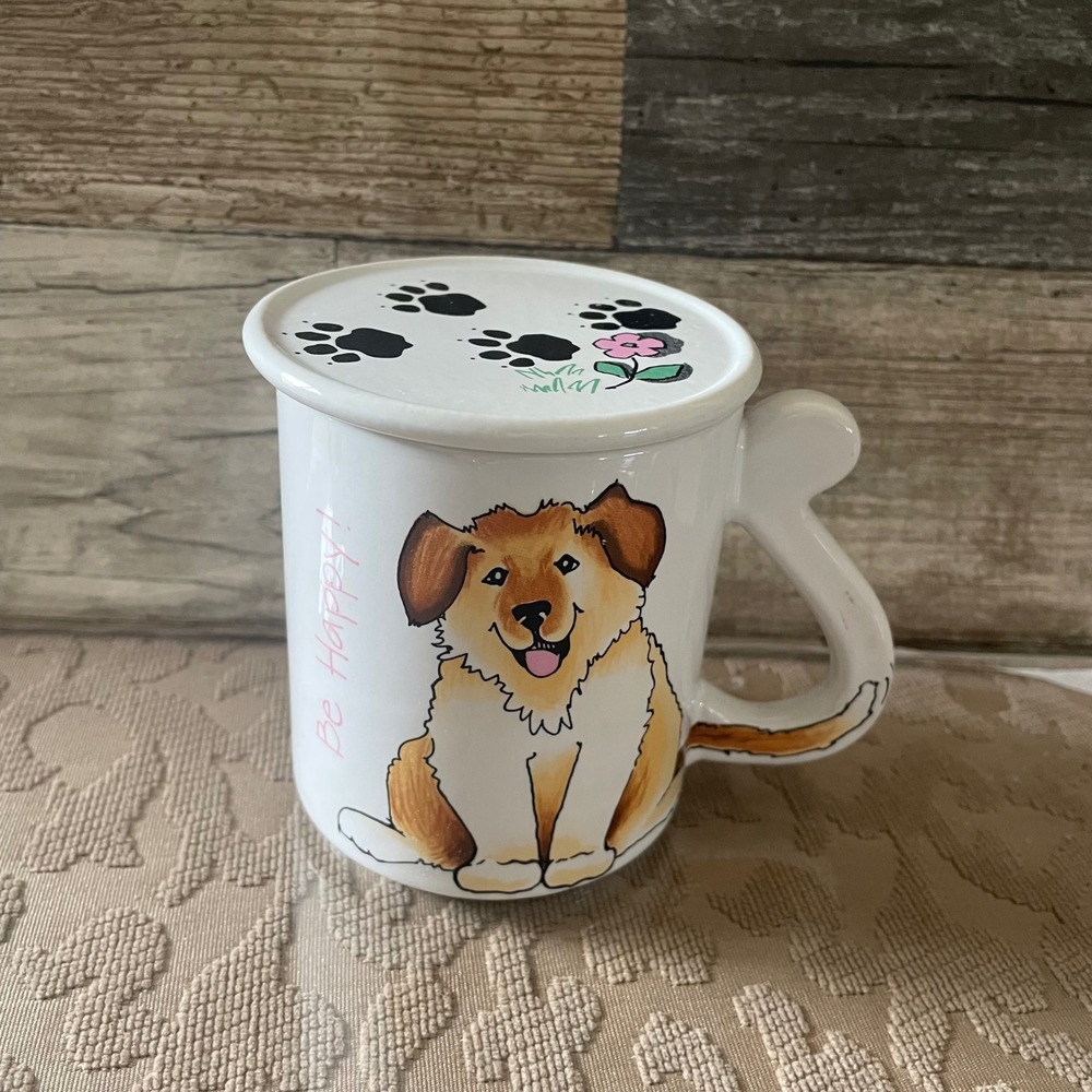 Vintage 1990 Action Industries Mans Best Friend Dog Mug with Lid Coaster 10oz